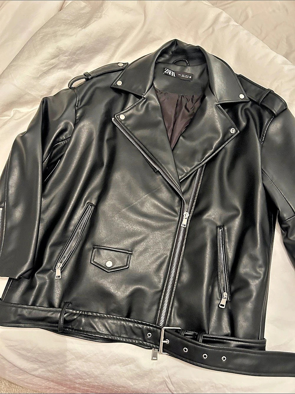 Zara Black Faux Leather Moto Jacket Size L